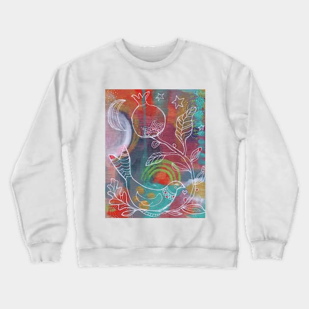 Winter Bird and Pomegranate Crewneck Sweatshirt by gaea